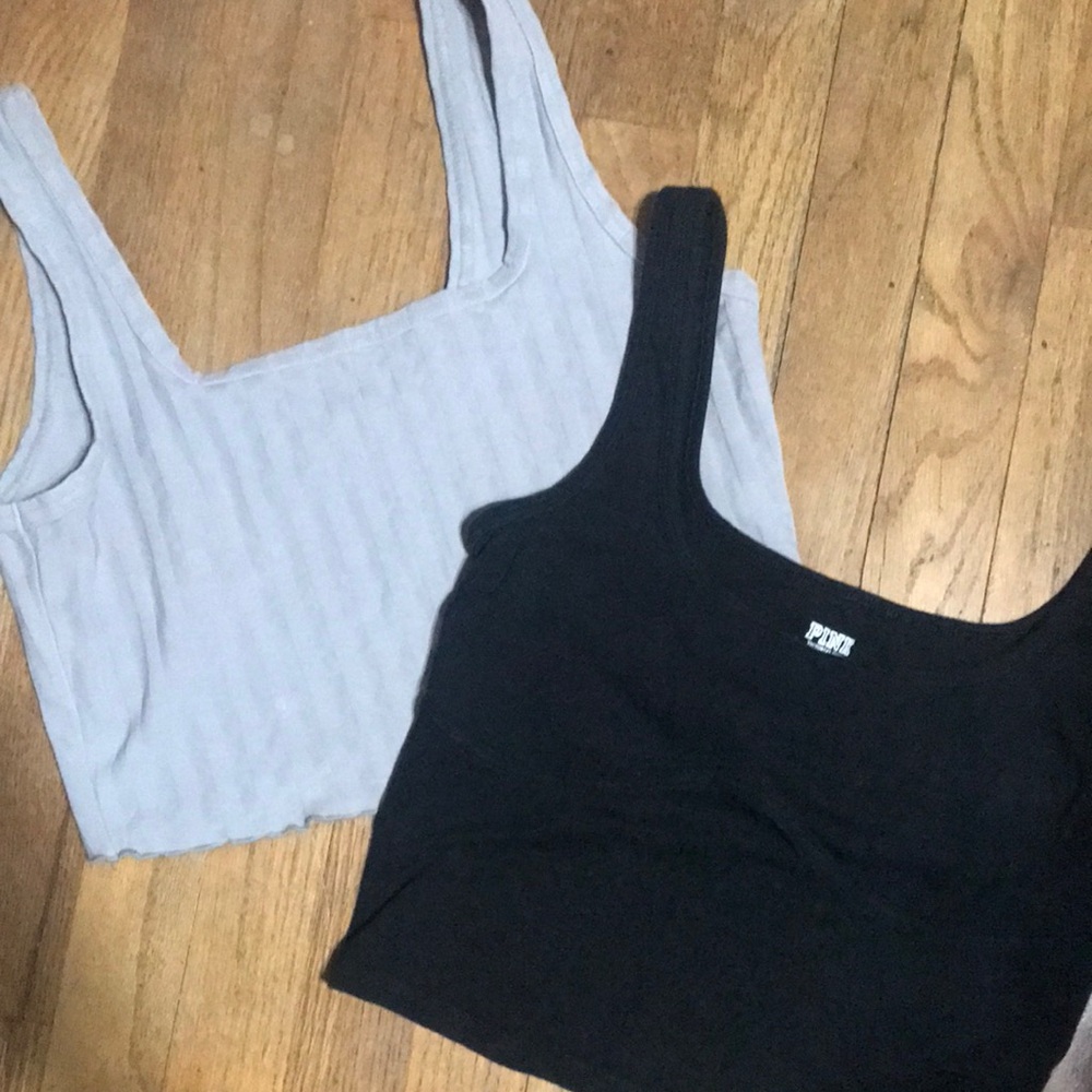 PINK Victoria's Secret Black Ribbed Scoop Crop Tank - & OFFliNe Tank from Aerie